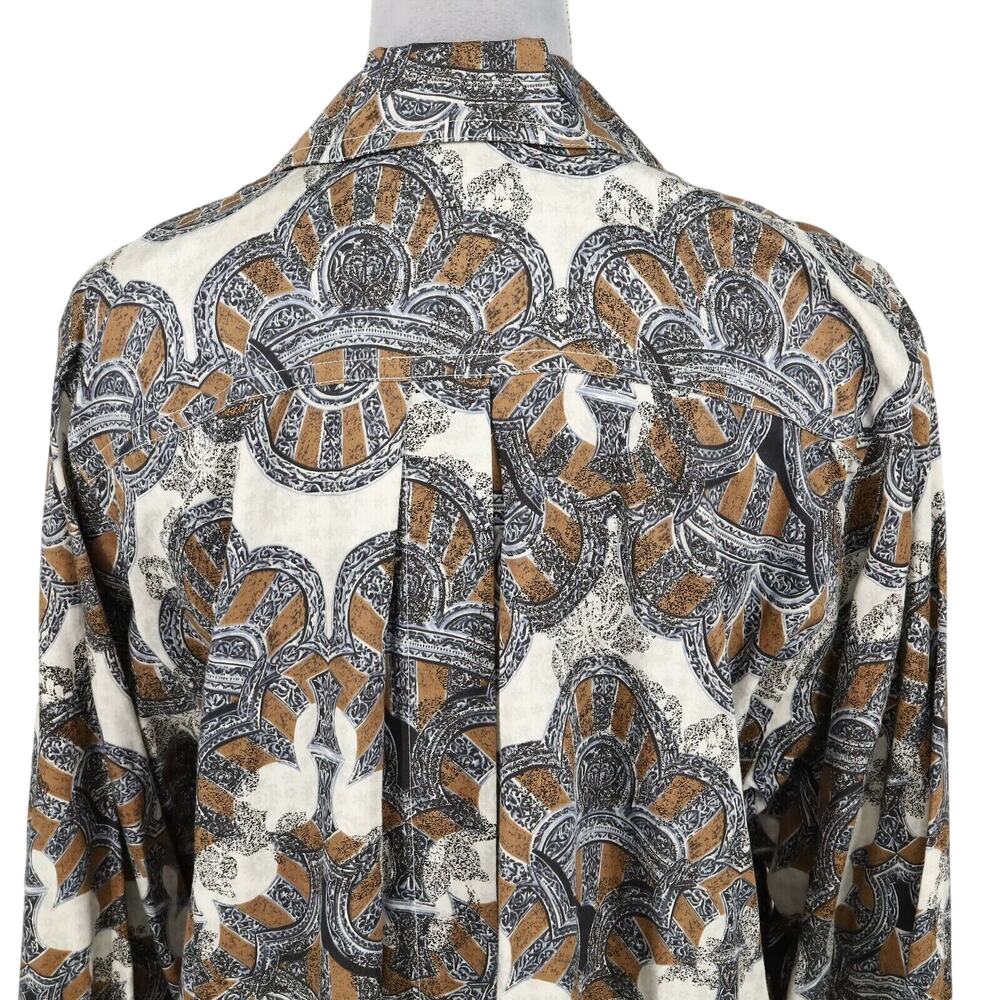 Laurel Escada Top Womens 6 Gray Brown Paisley Cotton Blouse Pockets Vintage - Picture 9 of 16